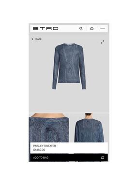 NWOT Men's Etro Blue Paisley Sweater Size L
